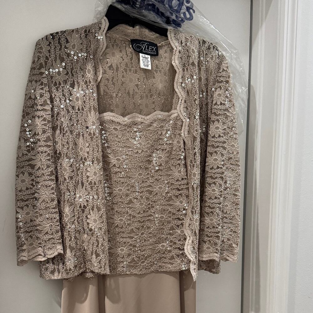 Alex Evenings - Womens - Sequin Lace Jacket & Dress in Beige Gold - Size 12